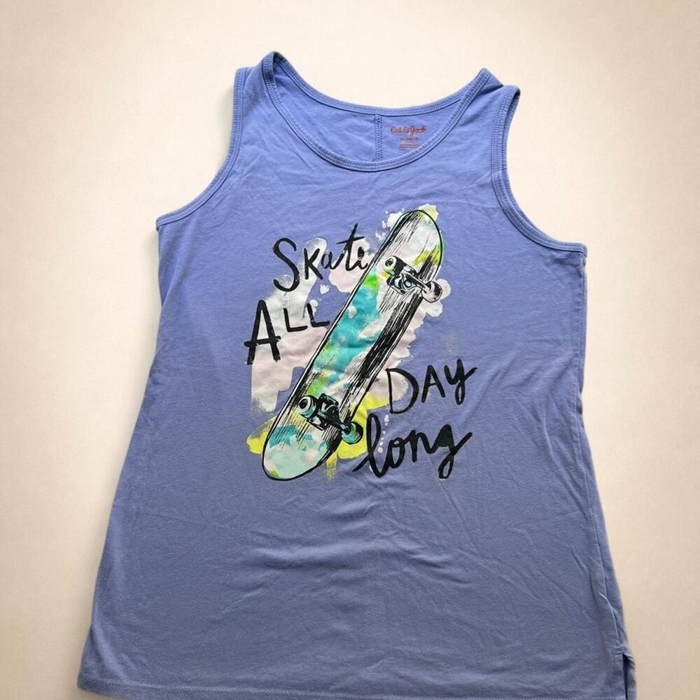 Cat & Jack Girls XL 14/16 Skate All Day Long Graphic Tank Top Purple